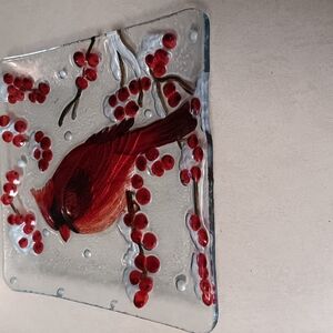 Cardinal Glass Art Plate